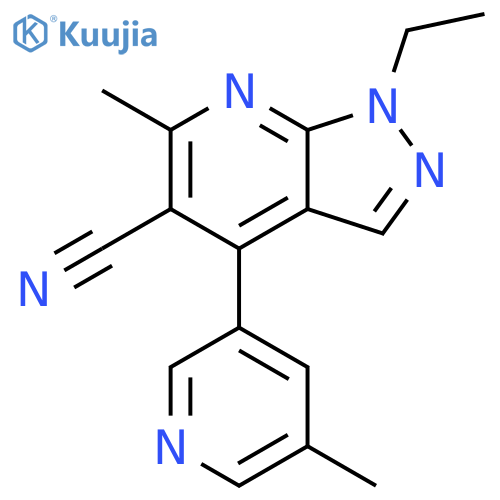 1H-Pyrazolo[3,4-b]pyridine-5-carbonitrile,1-ethyl-6-methyl-4-(5-methyl-3-pyridinyl)- structure