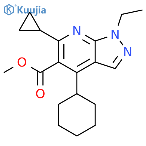 1H-Pyrazolo[3,4-b]pyridine-5-carboxylic acid,4-cyclohexyl-6-cyclopropyl-1-ethyl-, methyl ester structure