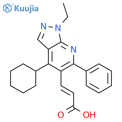 2-Propenoic acid,3-(4-cyclohexyl-1-ethyl-6-phenyl-1H-pyrazolo[3,4-b]pyridin-5-yl)-, (2E)- structure