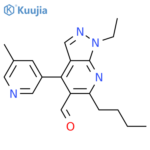 1H-Pyrazolo[3,4-b]pyridine-5-carboxaldehyde,6-butyl-1-ethyl-4-(5-methyl-3-pyridinyl)- structure