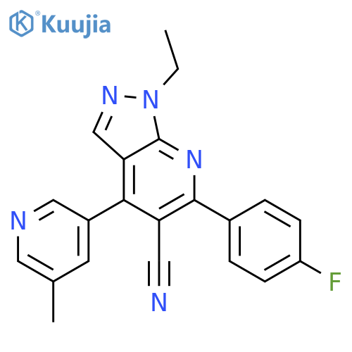 1H-Pyrazolo[3,4-b]pyridine-5-carbonitrile,1-ethyl-6-(4-fluorophenyl)-4-(5-methyl-3-pyridinyl)- structure