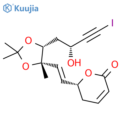 2H-Pyran-2-one,5,6-dihydro-6-[(1E)-2-[(4S,5R)-5-[(2R)-2-hydroxy-4-iodo-3-butynyl]-2,2,4-trimethyl-1,3-dioxolan-4-yl]ethenyl]-, (6R)- structure