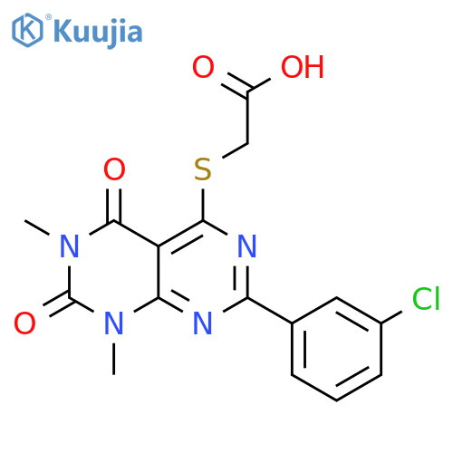 2-{2-(3-chlorophenyl)-6,8-dimethyl-5,7-dioxo-5H,6H,7H,8H-1,3diazino4,5-dpyrimidin-4-ylsulfanyl}acetic acid structure