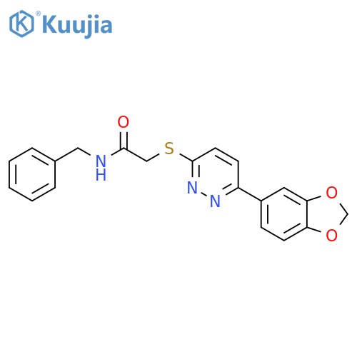 2-{6-(2H-1,3-benzodioxol-5-yl)pyridazin-3-ylsulfanyl}-N-benzylacetamide structure