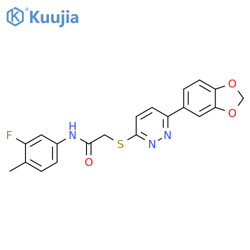 2-{6-(2H-1,3-benzodioxol-5-yl)pyridazin-3-ylsulfanyl}-N-(3-fluoro-4-methylphenyl)acetamide structure
