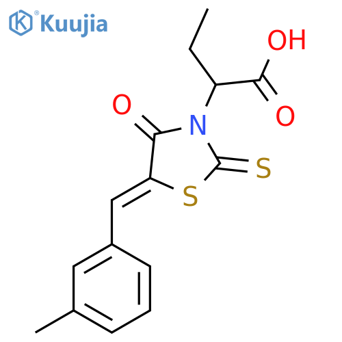 2-(5Z)-5-(3-methylphenyl)methylidene-4-oxo-2-sulfanylidene-1,3-thiazolidin-3-ylbutanoic acid structure