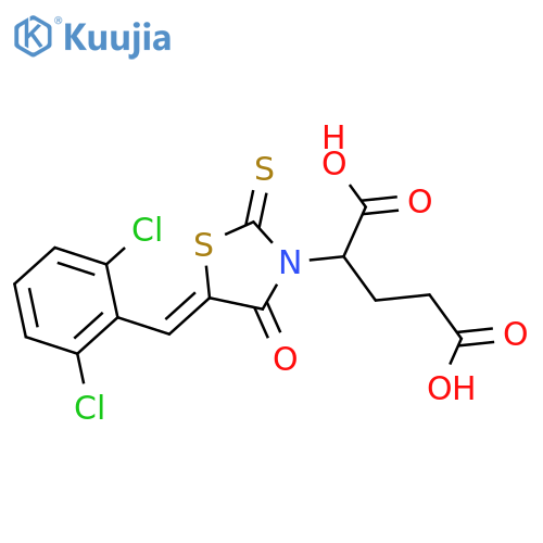 2-(5Z)-5-(2,6-dichlorophenyl)methylidene-4-oxo-2-sulfanylidene-1,3-thiazolidin-3-ylpentanedioic acid structure
