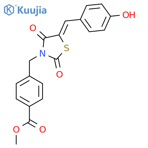 methyl 4-{(5Z)-5-(4-hydroxyphenyl)methylidene-2,4-dioxo-1,3-thiazolidin-3-ylmethyl}benzoate structure