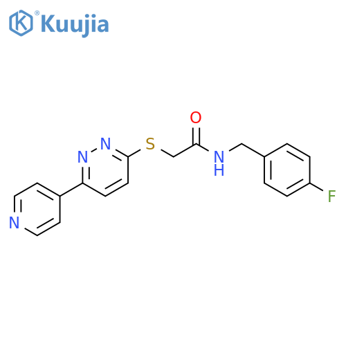 N-(4-fluorophenyl)methyl-2-{6-(pyridin-4-yl)pyridazin-3-ylsulfanyl}acetamide structure