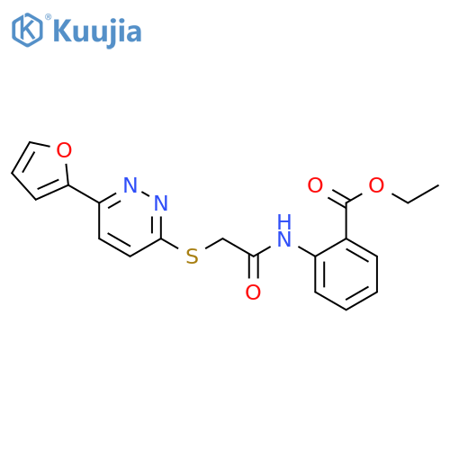 ethyl 2-(2-{6-(furan-2-yl)pyridazin-3-ylsulfanyl}acetamido)benzoate structure