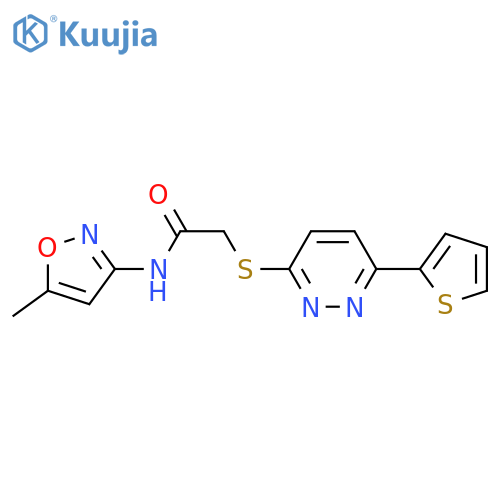 N-(5-methyl-1,2-oxazol-3-yl)-2-{6-(thiophen-2-yl)pyridazin-3-ylsulfanyl}acetamide structure