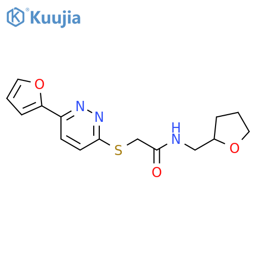 2-{6-(furan-2-yl)pyridazin-3-ylsulfanyl}-N-(oxolan-2-yl)methylacetamide structure