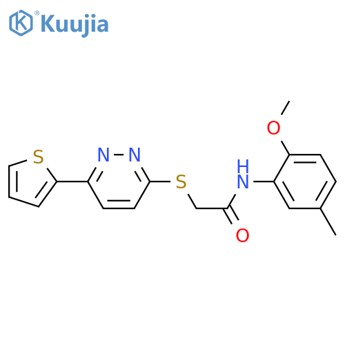 N-(2-methoxy-5-methylphenyl)-2-{6-(thiophen-2-yl)pyridazin-3-ylsulfanyl}acetamide structure