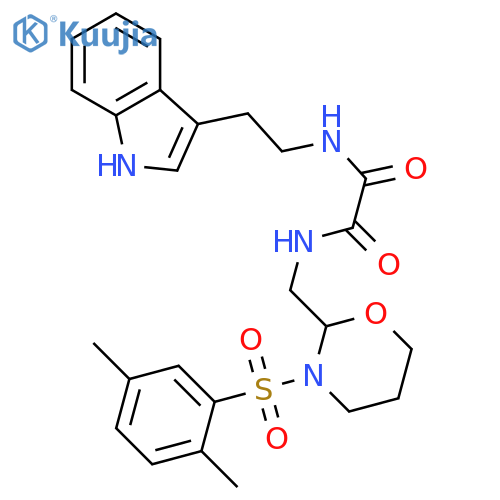N'-{3-(2,5-dimethylbenzenesulfonyl)-1,3-oxazinan-2-ylmethyl}-N-2-(1H-indol-3-yl)ethylethanediamide structure