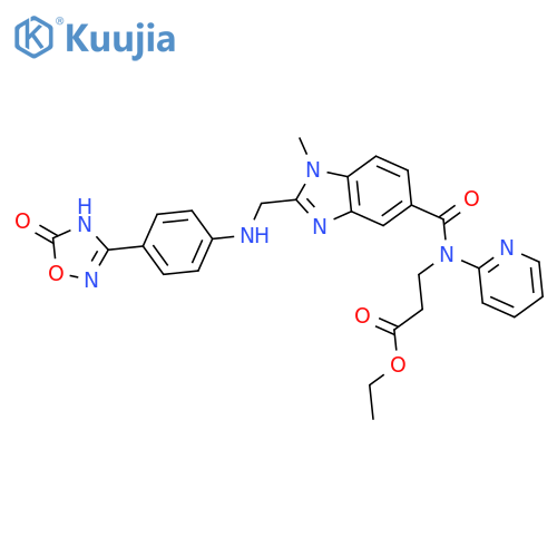 Ethyl 3-(1-methyl-2-(((4-(5-oxo-4,5-dihydro-1,2,4-oxadiazol-3-yl)phenyl)amino)methyl)-N-(pyridin-2-yl)-1H-benzo[d]imidazole-5-carboxamido)propanoate structure
