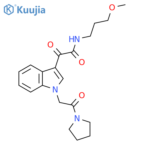 N-(3-methoxypropyl)-2-oxo-2-{1-2-oxo-2-(pyrrolidin-1-yl)ethyl-1H-indol-3-yl}acetamide structure