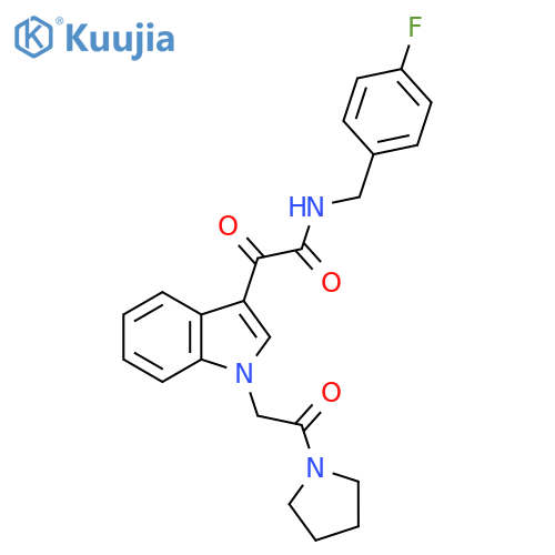 N-(4-fluorophenyl)methyl-2-oxo-2-{1-2-oxo-2-(pyrrolidin-1-yl)ethyl-1H-indol-3-yl}acetamide structure