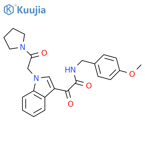 N-(4-methoxyphenyl)methyl-2-oxo-2-{1-2-oxo-2-(pyrrolidin-1-yl)ethyl-1H-indol-3-yl}acetamide structure