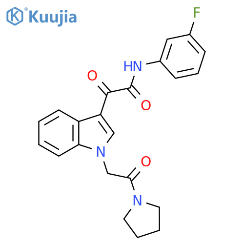 N-(3-fluorophenyl)-2-oxo-2-{1-2-oxo-2-(pyrrolidin-1-yl)ethyl-1H-indol-3-yl}acetamide structure