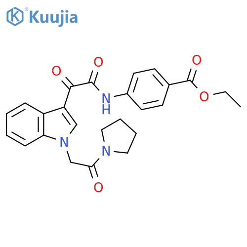 ethyl 4-(2-oxo-2-{1-2-oxo-2-(pyrrolidin-1-yl)ethyl-1H-indol-3-yl}acetamido)benzoate structure