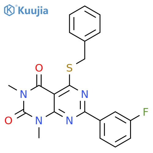 5-(benzylsulfanyl)-7-(3-fluorophenyl)-1,3-dimethyl-1H,2H,3H,4H-1,3diazino4,5-dpyrimidine-2,4-dione structure