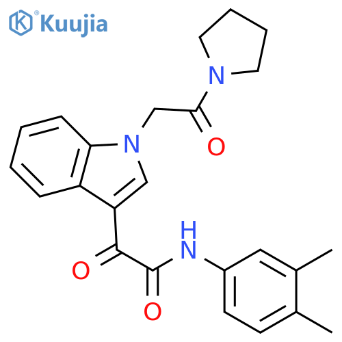 N-(3,4-dimethylphenyl)-2-oxo-2-{1-2-oxo-2-(pyrrolidin-1-yl)ethyl-1H-indol-3-yl}acetamide structure