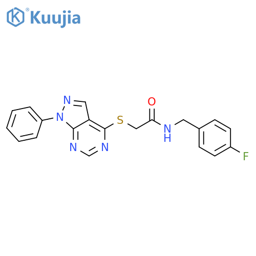 N-(4-fluorophenyl)methyl-2-({1-phenyl-1H-pyrazolo3,4-dpyrimidin-4-yl}sulfanyl)acetamide structure