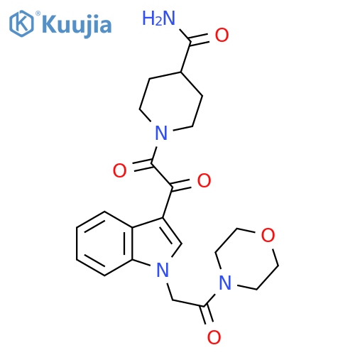 1-(2-{1-2-(morpholin-4-yl)-2-oxoethyl-1H-indol-3-yl}-2-oxoacetyl)piperidine-4-carboxamide structure