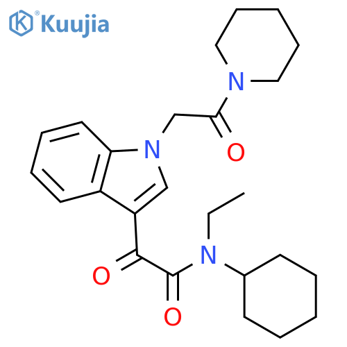 N-cyclohexyl-N-ethyl-2-oxo-2-{1-2-oxo-2-(piperidin-1-yl)ethyl-1H-indol-3-yl}acetamide structure