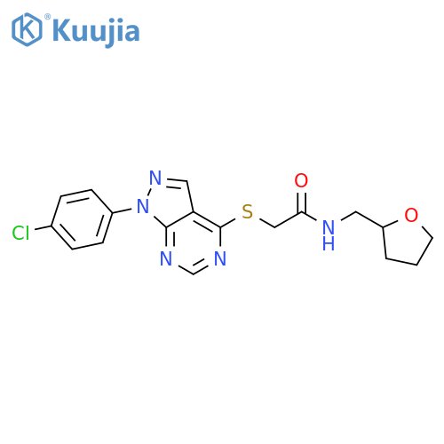 2-{1-(4-chlorophenyl)-1H-pyrazolo3,4-dpyrimidin-4-ylsulfanyl}-N-(oxolan-2-yl)methylacetamide structure