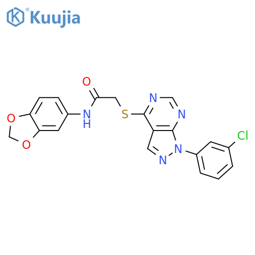 N-(2H-1,3-benzodioxol-5-yl)-2-{1-(3-chlorophenyl)-1H-pyrazolo3,4-dpyrimidin-4-ylsulfanyl}acetamide structure