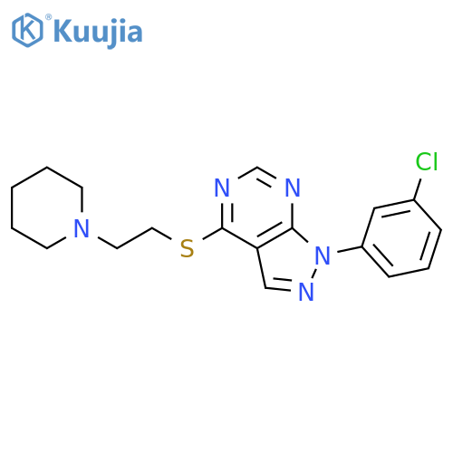 1-(2-{1-(3-chlorophenyl)-1H-pyrazolo3,4-dpyrimidin-4-ylsulfanyl}ethyl)piperidine structure