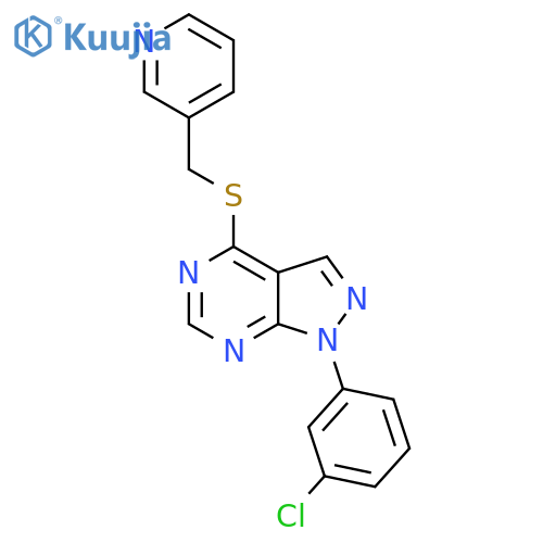3-({1-(3-chlorophenyl)-1H-pyrazolo3,4-dpyrimidin-4-ylsulfanyl}methyl)pyridine structure