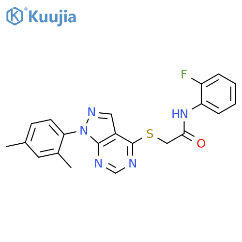 2-{1-(2,4-dimethylphenyl)-1H-pyrazolo3,4-dpyrimidin-4-ylsulfanyl}-N-(2-fluorophenyl)acetamide structure
