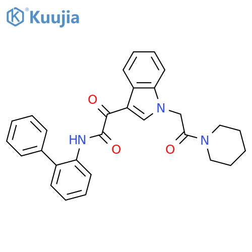 N-{1,1'-biphenyl-2-yl}-2-oxo-2-{1-2-oxo-2-(piperidin-1-yl)ethyl-1H-indol-3-yl}acetamide structure