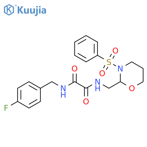 N-{3-(benzenesulfonyl)-1,3-oxazinan-2-ylmethyl}-N'-(4-fluorophenyl)methylethanediamide structure