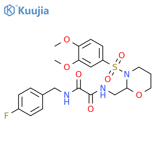 N-{3-(3,4-dimethoxybenzenesulfonyl)-1,3-oxazinan-2-ylmethyl}-N'-(4-fluorophenyl)methylethanediamide structure