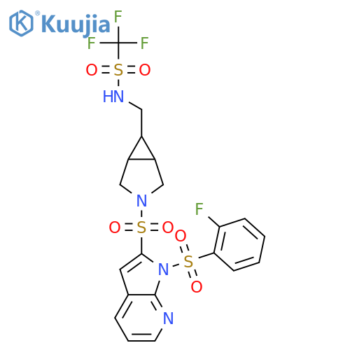 Methanesulfonamide,1,1,1-trifluoro-N-[[3-[[1-[(2-fluorophenyl)sulfonyl]-1H-pyrrolo[2,3-b]pyridin-2-yl]sulfonyl]-3-azabicyclo[3.1.0]hex-6-yl]methyl]- structure