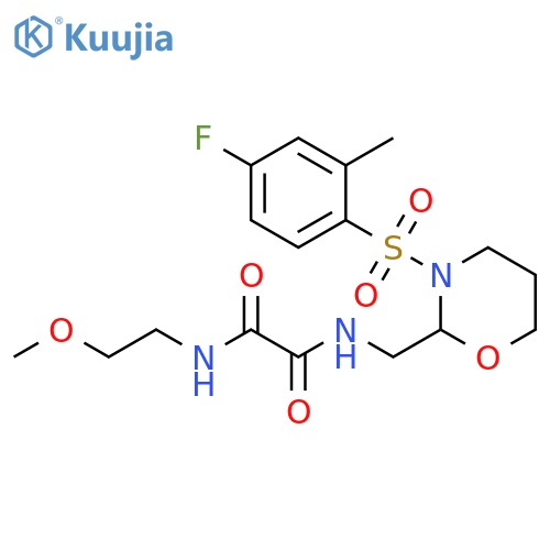 N'-{3-(4-fluoro-2-methylbenzenesulfonyl)-1,3-oxazinan-2-ylmethyl}-N-(2-methoxyethyl)ethanediamide structure
