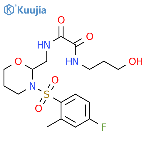 N'-{3-(4-fluoro-2-methylbenzenesulfonyl)-1,3-oxazinan-2-ylmethyl}-N-(3-hydroxypropyl)ethanediamide structure
