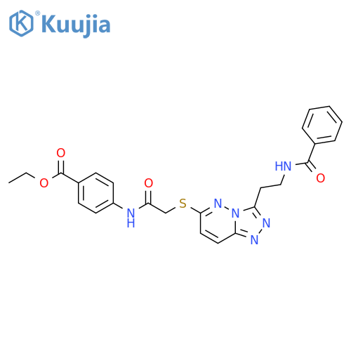 ethyl 4-2-({3-2-(phenylformamido)ethyl-1,2,4triazolo4,3-bpyridazin-6-yl}sulfanyl)acetamidobenzoate structure