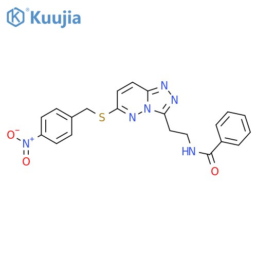 N-2-(6-{(4-nitrophenyl)methylsulfanyl}-1,2,4triazolo4,3-bpyridazin-3-yl)ethylbenzamide structure