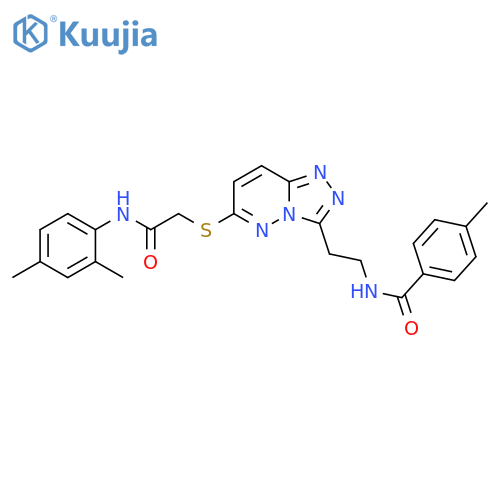 N-{2-6-({(2,4-dimethylphenyl)carbamoylmethyl}sulfanyl)-1,2,4triazolo4,3-bpyridazin-3-ylethyl}-4-methylbenzamide structure