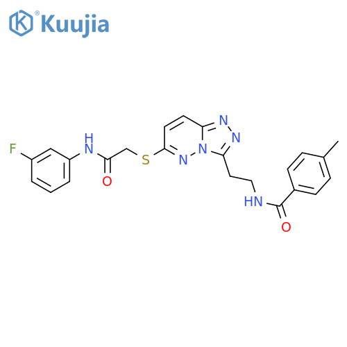 N-{2-6-({(3-fluorophenyl)carbamoylmethyl}sulfanyl)-1,2,4triazolo4,3-bpyridazin-3-ylethyl}-4-methylbenzamide structure