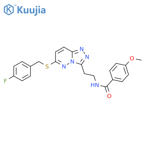 N-2-(6-{(4-fluorophenyl)methylsulfanyl}-1,2,4triazolo4,3-bpyridazin-3-yl)ethyl-4-methoxybenzamide structure