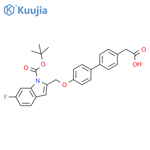 1H-Indole-1-carboxylic acid,2-[[[4'-(carboxymethyl)[1,1'-biphenyl]-4-yl]oxy]methyl]-6-fluoro-,1-(1,1-dimethylethyl) ester structure