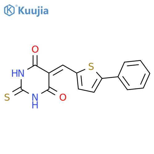 5-(5-phenylthiophen-2-yl)methylidene-2-sulfanylidene-1,3-diazinane-4,6-dione structure