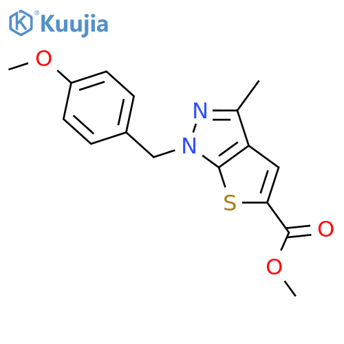 1H-Thieno[2,3-c]pyrazole-5-carboxylic acid,1-[(4-methoxyphenyl)methyl]-3-methyl-, methyl ester structure