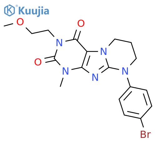 9-(4-bromophenyl)-3-(2-methoxyethyl)-1-methyl-1H,2H,3H,4H,6H,7H,8H,9H-pyrimido1,2-gpurine-2,4-dione structure