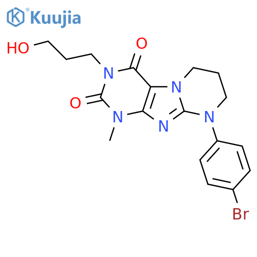 9-(4-bromophenyl)-3-(3-hydroxypropyl)-1-methyl-1H,2H,3H,4H,6H,7H,8H,9H-pyrimido1,2-gpurine-2,4-dione structure